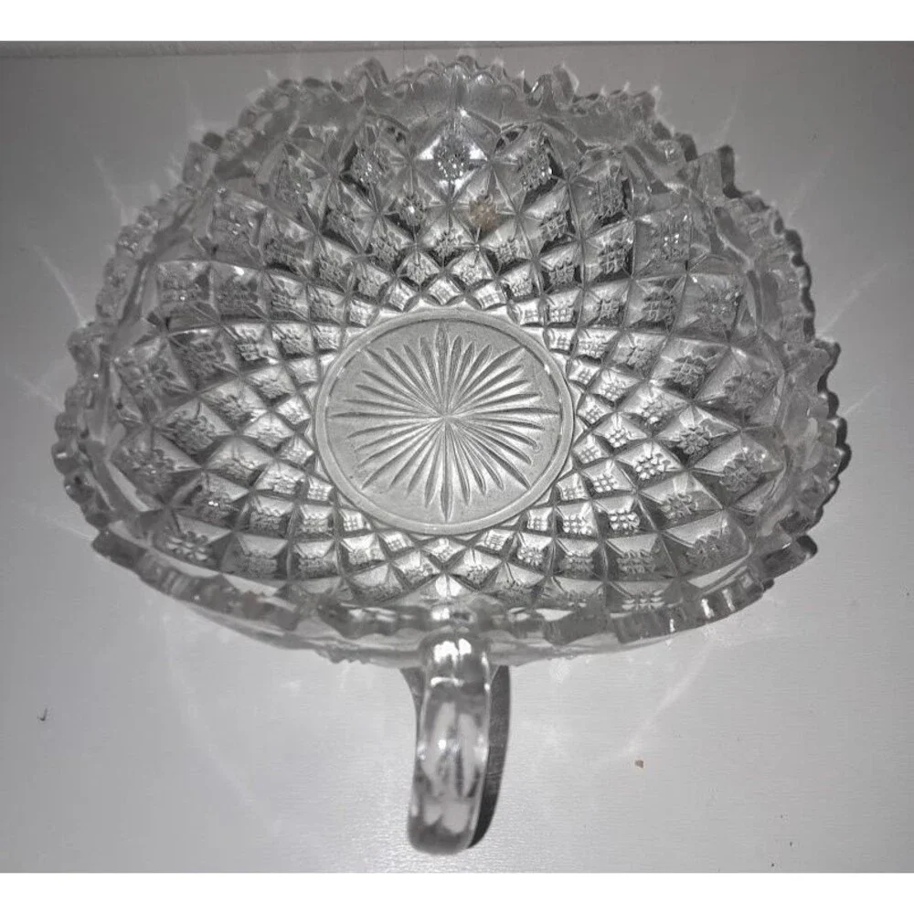 Vintage Anchor Hocking Waterford Waffle Clear Glass Handled Dish Bowl 7 inch